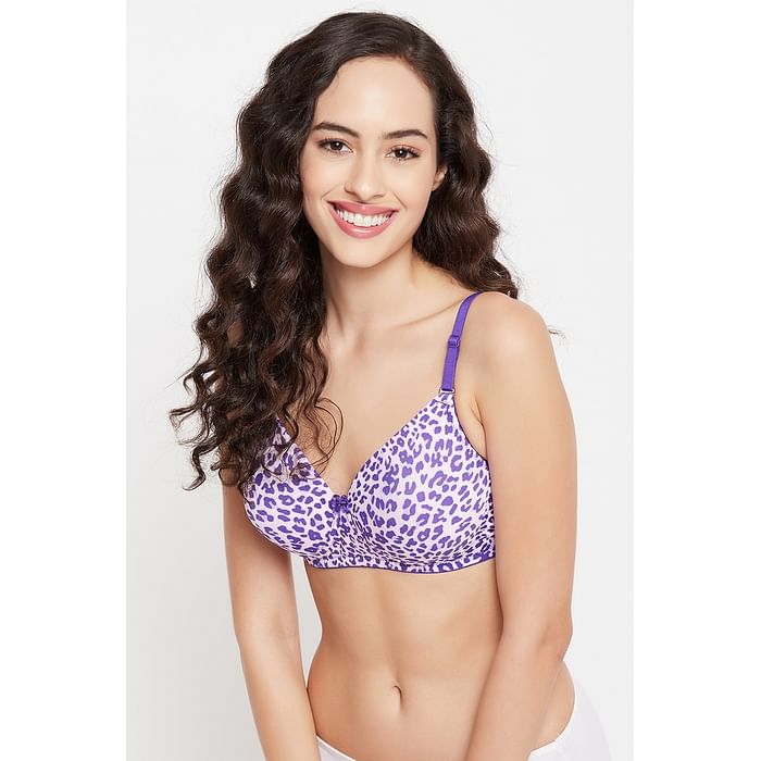 

Clovia Padded Non-Wired Full Cup Animal Print Multiway T-shirt Bra in Lilac - BR0935F12, Lavender