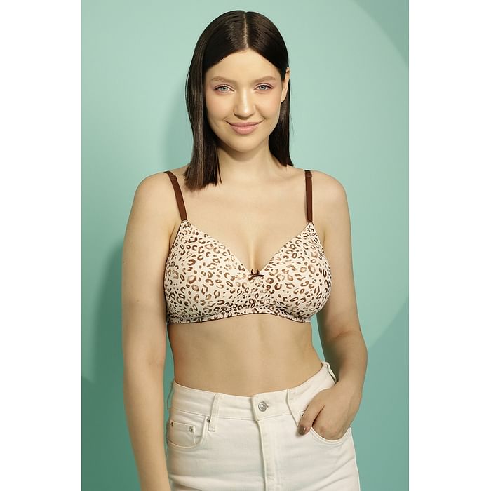 

Clovia Padded Non-Wired Full Cup Animal Print T-shirt Bra in Cream Colour - BR0738N24