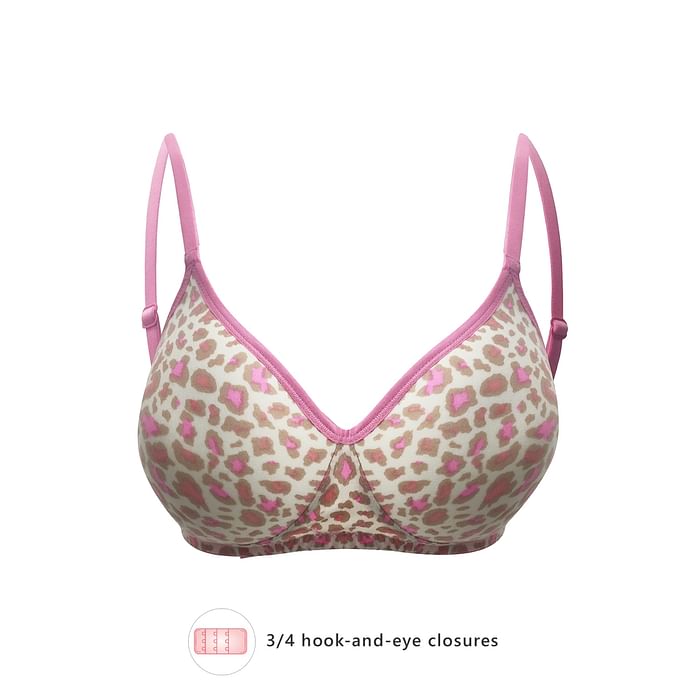 

Clovia Padded Non-Wired Full Cup Animal Print T-shirt Bra in White & Pink - BR1804T14