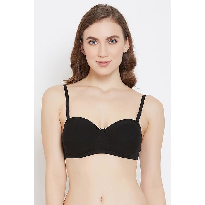 

Clovia Padded Non-Wired Full Cup Balconette Bra in Black- Cotton Rich - BR1077P13