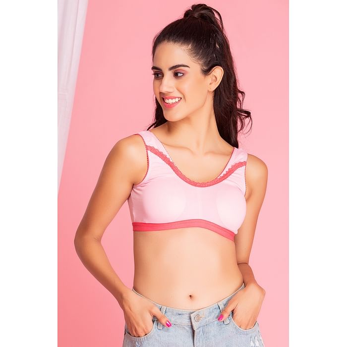 

Clovia Padded Non-Wired Full Cup Beginners Bra in Baby Pink - Cotton - BB0012A22, Light pink