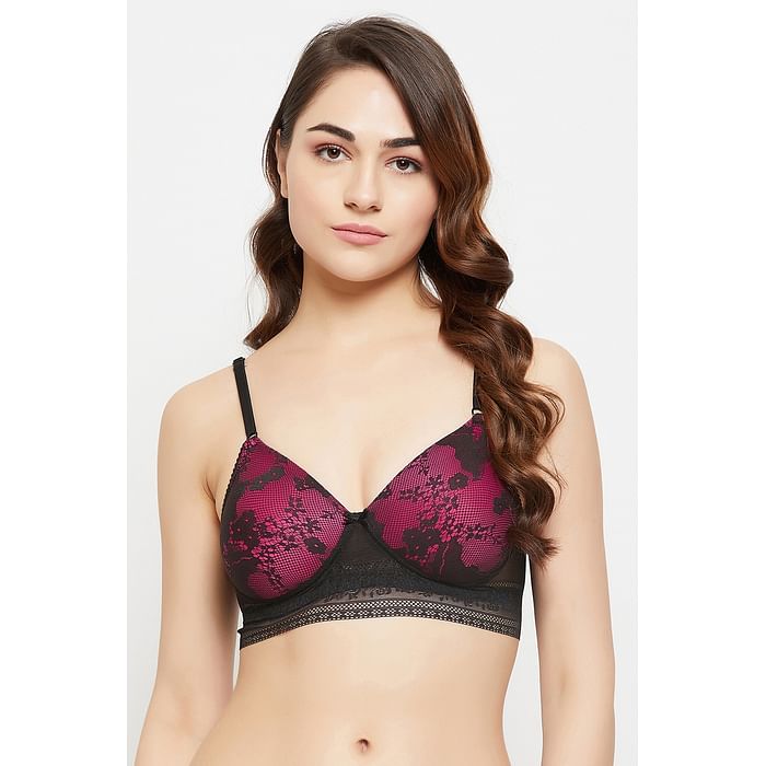 

Clovia Padded Non-Wired Full Cup Bra in Magenta - Lace - BR1000W14, Pink