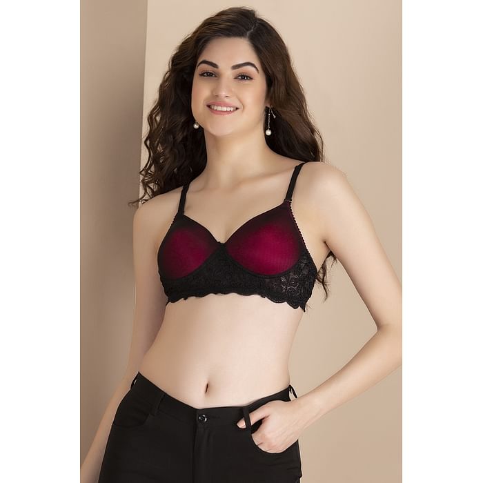 

Clovia Padded Non-Wired Full Cup Multiway Bra in Maroon - Lace - BR2136M13, Black