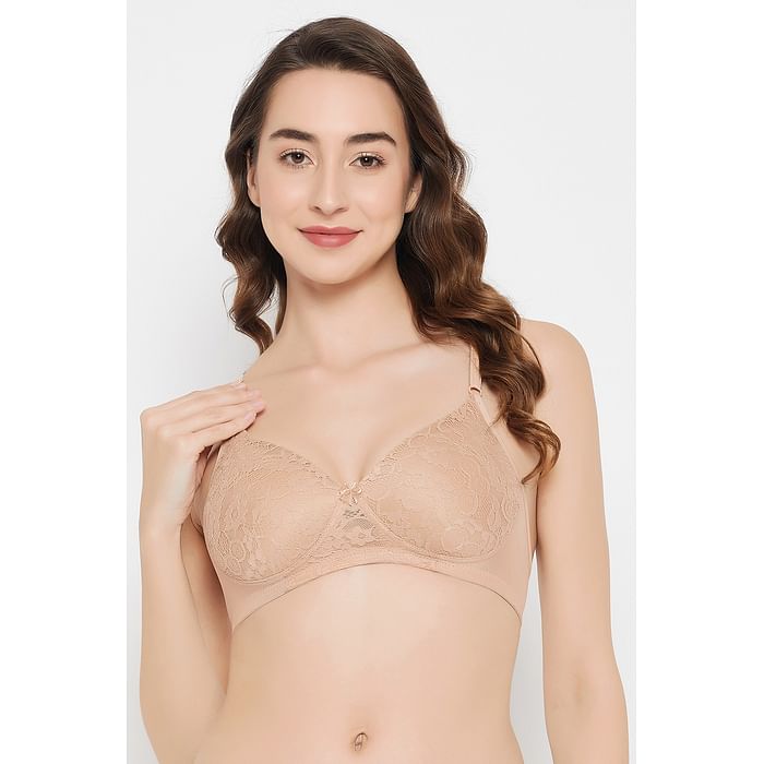 

Clovia Padded Non-Wired Full Cup Self-Patterned Multiway Bra in Cream Colour - Lace - BR2332Q24