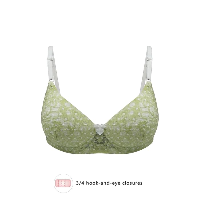 

Clovia Padded Non-Wired Full Cup Bra in Pista Green - Lace - BR1000J11, Light green