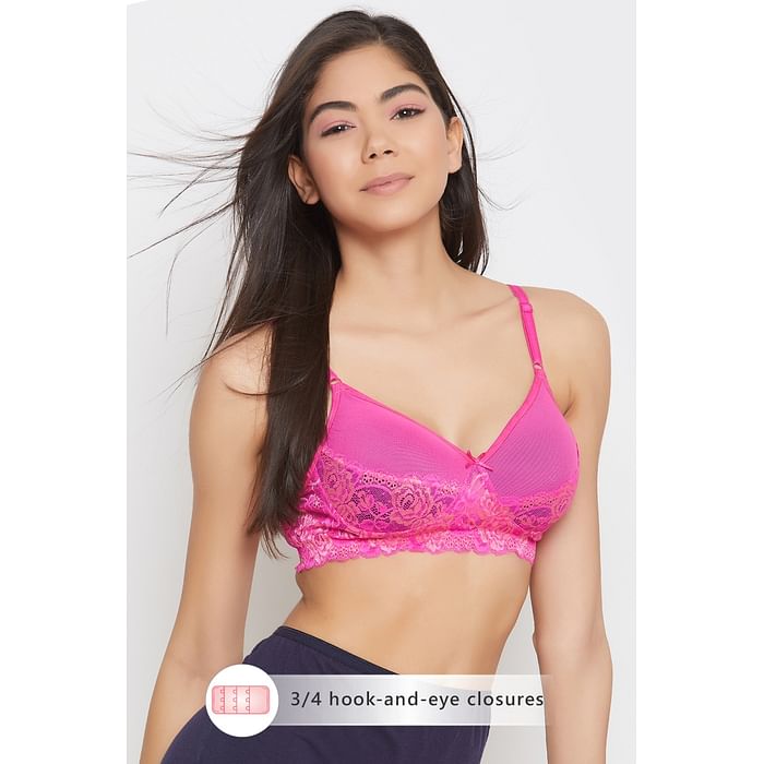 

Clovia Padded Non-Wired Full Cup Bra in Magenta - Lace - BR2136P14, Pink