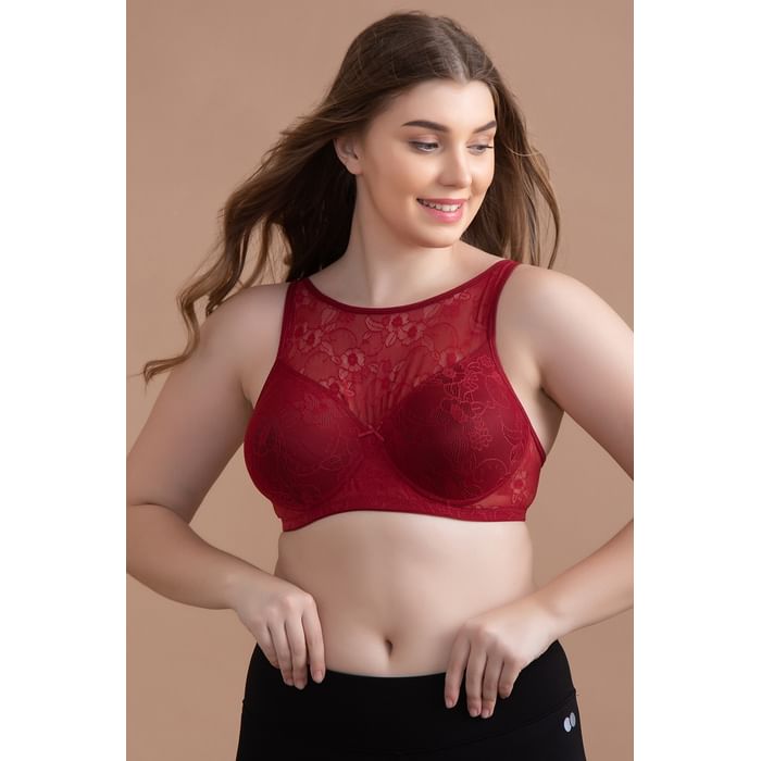 

Clovia Padded Non-Wired Full Cup Blouse Bra in Maroon - Lace - BR2171P09