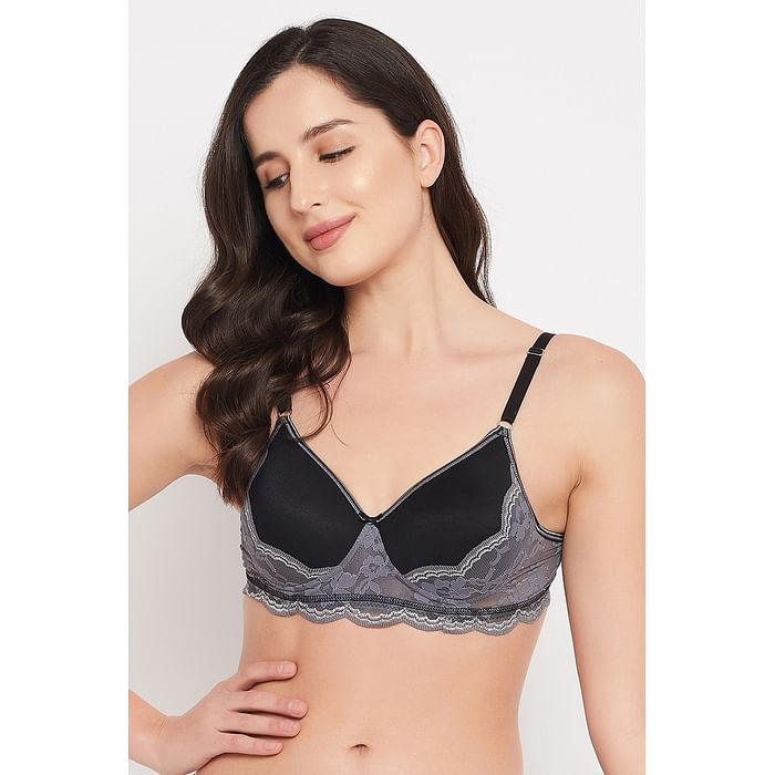 

Clovia Padded Non-Wired Full Cup Bridal Bra in Black - Lace - BR2136P05, Dark grey