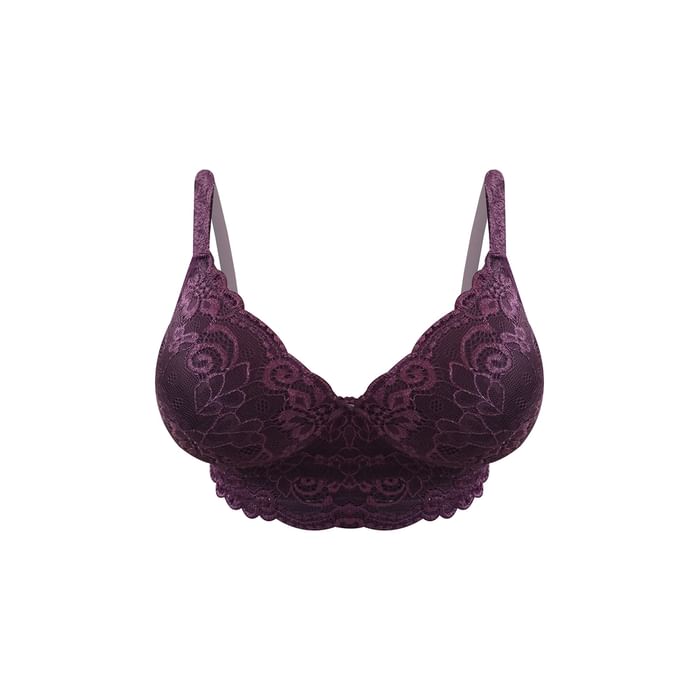 

Clovia Padded Non-Wired Full Cup Bridal Bralette in Dark Purple - Lace - BR1785P15