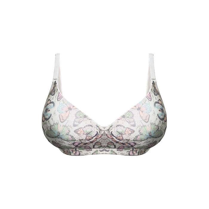

Clovia Padded Non-Wired Full Cup Butterfly Print Multiway T-shirt Bra in White - BR0738T19, Multicolour