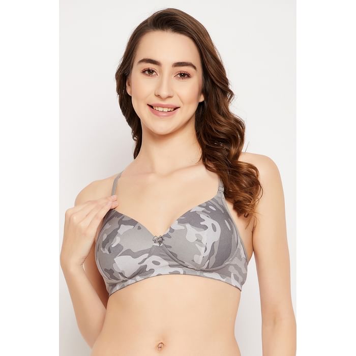 

Clovia Padded Non-Wired Full Cup Camouflage Print Multiway T-shirt Bra in Grey - Cotton - BR2395W05