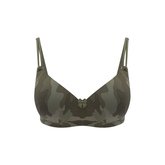 

Clovia Padded Non-Wired Full Cup Camouflage Print T-shirt Bra in Green - BR1067O17, Dark green