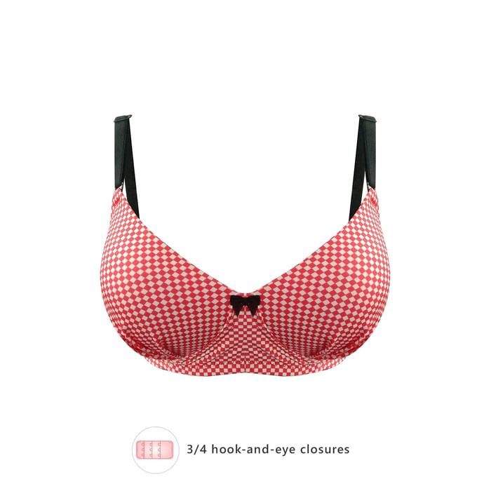 

Clovia Padded Non-Wired Full Cup Checked Multiway T-shirt Bra in Red - BR0935T04
