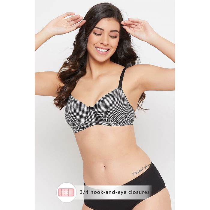 

Clovia Padded Non-Wired Full Cup Checked Multiway T-shirt Bra in Black - BR0935X13