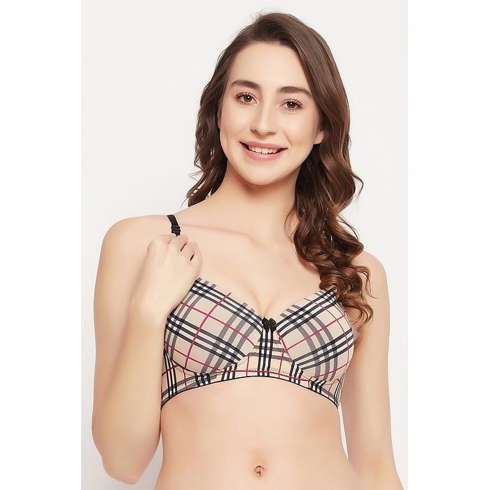 

Clovia Padded Non-Wired Full Cup Checkered Multiway T-shirt Bra in Nude Colour - BR1277E24