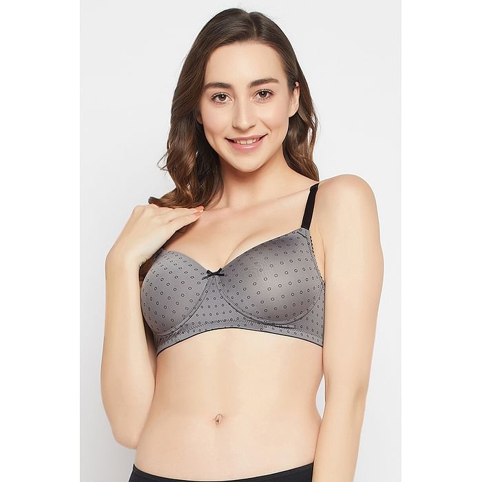 

Clovia Padded Non-Wired Full Cup Circle Print Multiway T-shirt Bra in Dark Grey - BR0738Y05