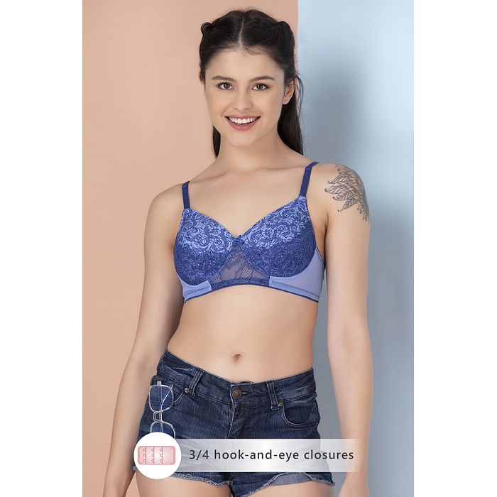 

Clovia Padded Non-Wired Full Cup Floral Print Multiway Bra in Powder Blue - Lace - BR2270Y08, Navy