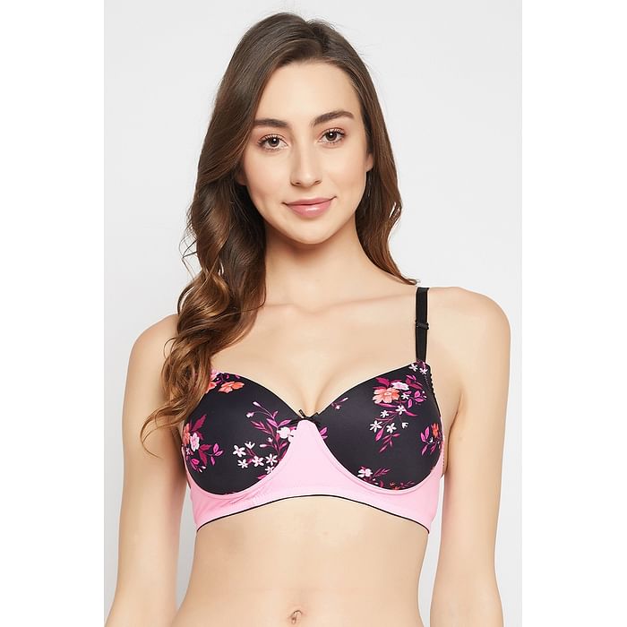 

Clovia Padded Non-Wired Full Cup Floral Print Multiway T-shirt Bra in Black - BR1866P19, Multicolour