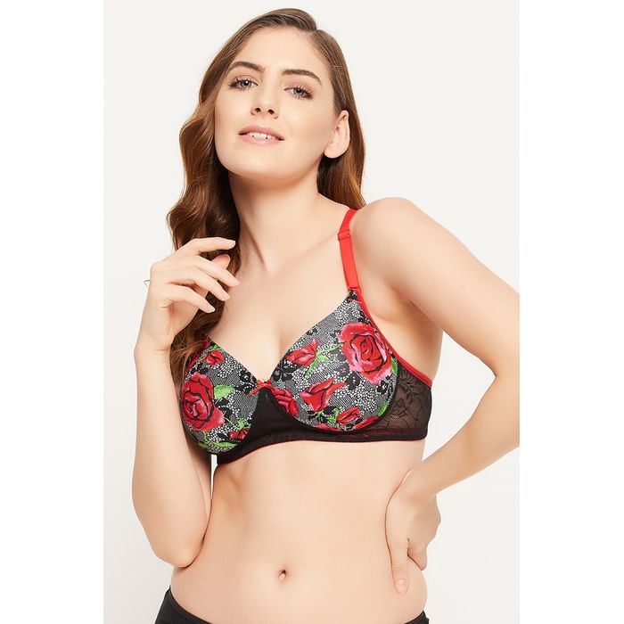 

Clovia Padded Non-Wired Full Cup Floral Print Multiway T-shirt Bra in Black - BR1866X13