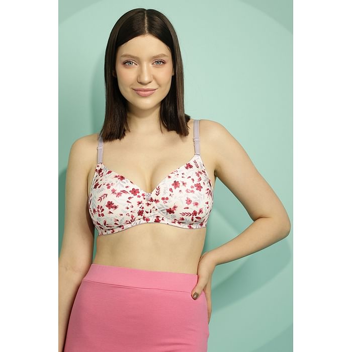 

Clovia Padded Non-Wired Full Cup Floral Print Multiway T-shirt Bra in White - BR2393H18