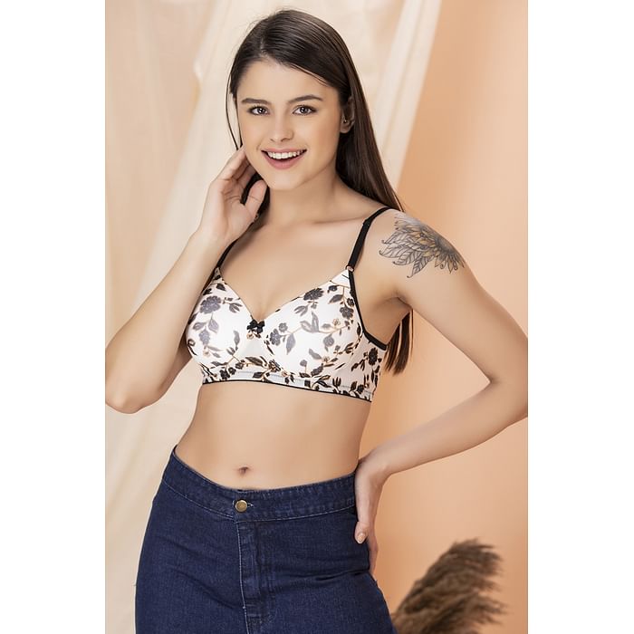 

Clovia Padded Non-Wired Full Cup Floral Print Multiway T-shirt Bra in White - BR1480A18