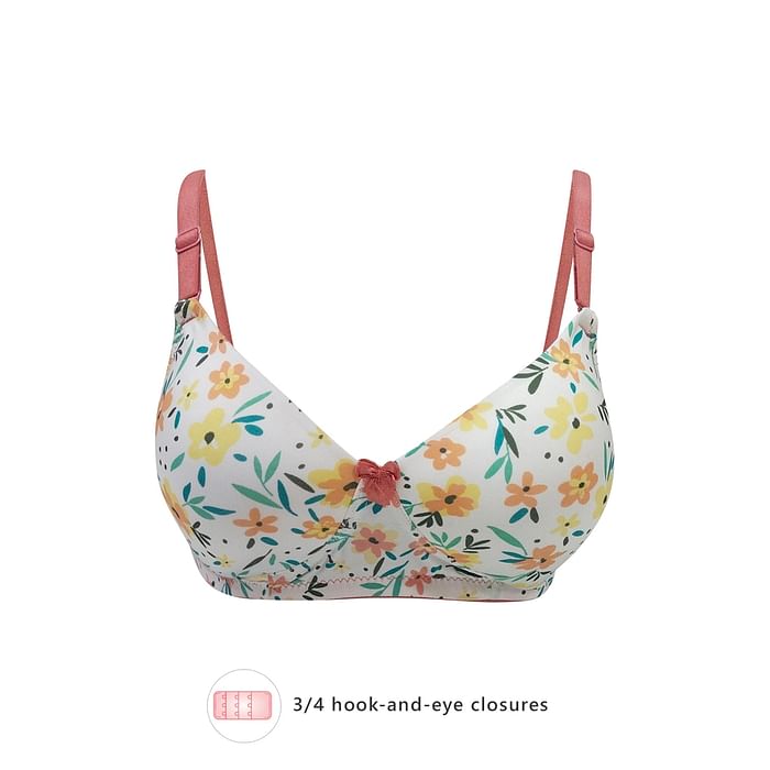 Clovia - Clovia Padded Non-Wired Full Cup Floral Print Multiway T-shirt Bra in White	 – BR0935U18