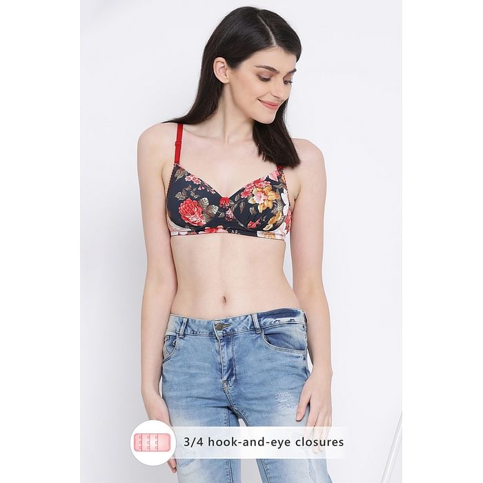 

Clovia Padded Non-Wired Full Cup Floral Print T-shirt Bra in Black - BR0935Z13