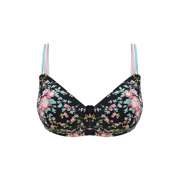 

Clovia Padded Non-Wired Full Cup Floral Print T-shirt Bra in Black - BR1067S19, Multicolour