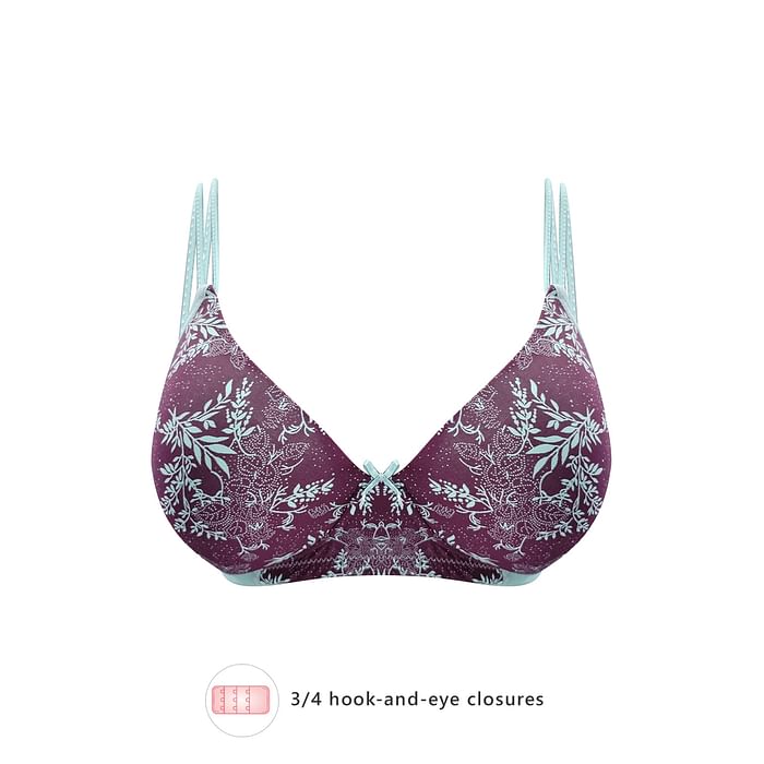 

Clovia Padded Non-Wired Full Cup Floral Print T-shirt Bra in Dark Purple - BR1737W15