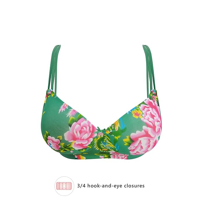 

Clovia Padded Non-Wired Full Cup Floral Print T-shirt Bra in Green - BR1737Y17, Dark green