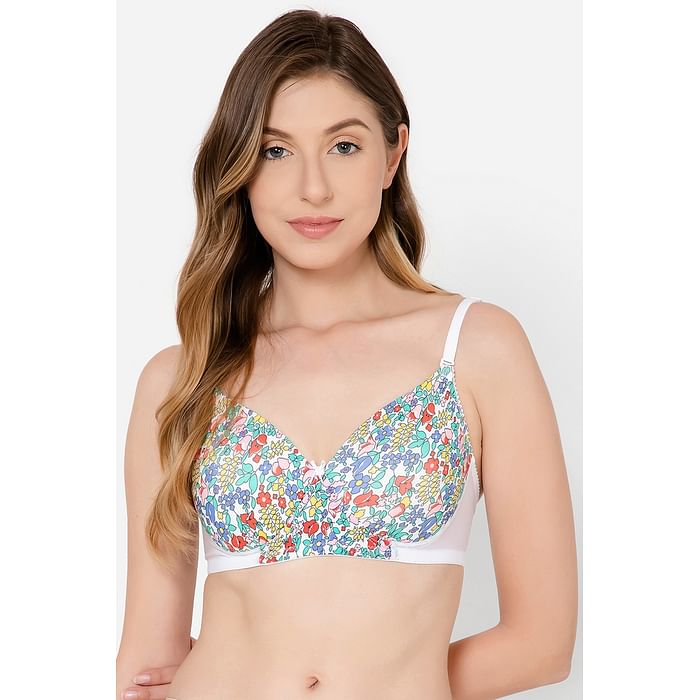 

Clovia Padded Non-Wired Full Cup Floral Print T-shirt Bra in Multicolour - BR1737I19