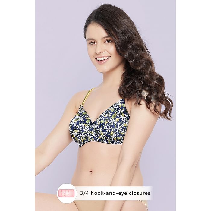 

Clovia Padded Non-Wired Full Cup Floral Print T-shirt Bra in Navy - BR1067Y08