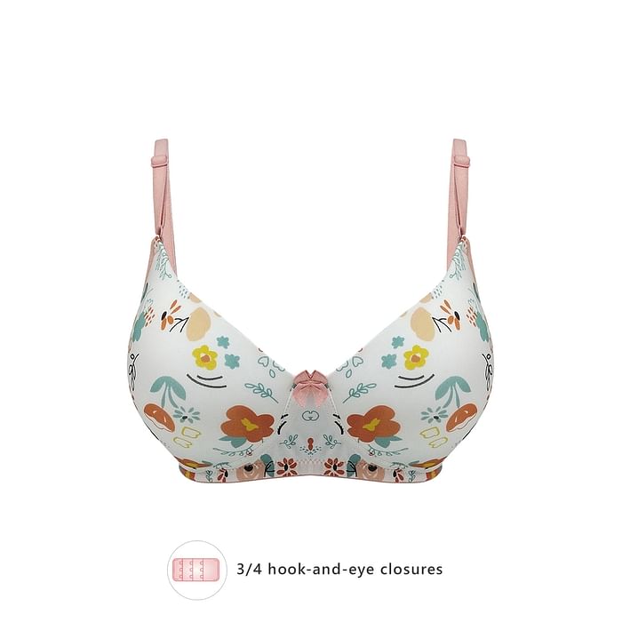 

Clovia Padded Non-Wired Full Cup Floral Print T-shirt Bra in White - BR0738K18