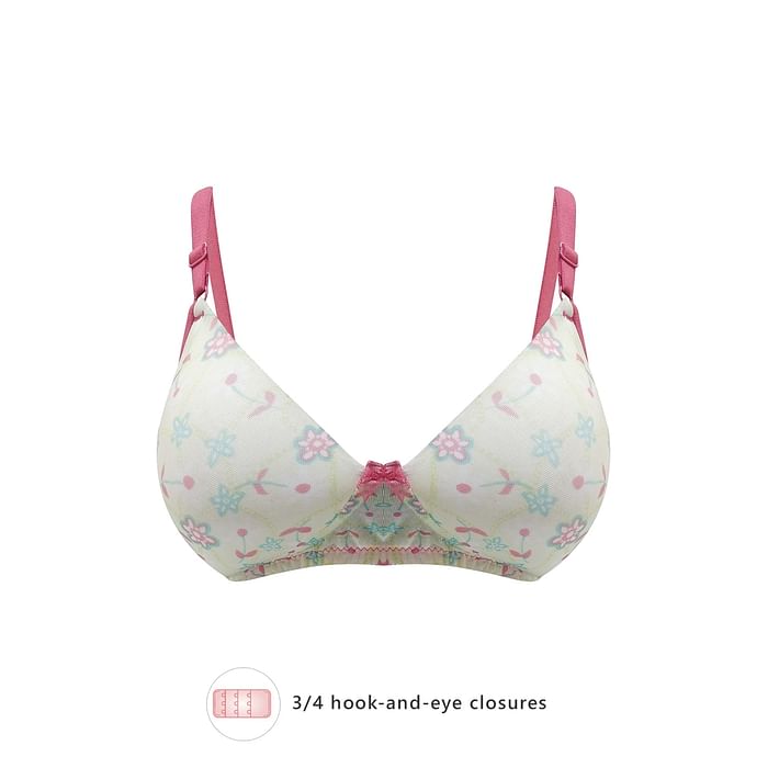 

Clovia Padded Non-Wired Full Cup Floral Print T-shirt Bra in White - BR1480N18