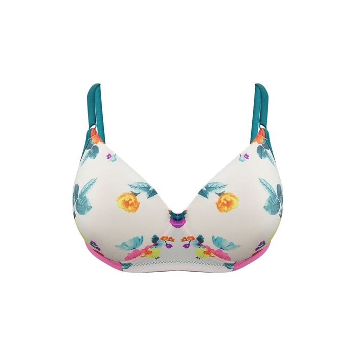 

Clovia Padded Non-Wired Full Cup Floral Print T-shirt Bra in White - BR1737T19, Multicolour