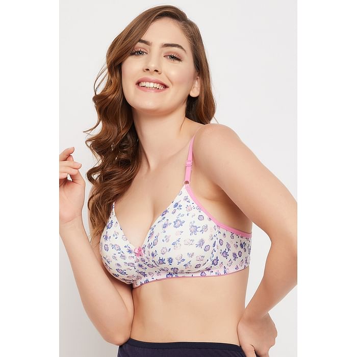 

Clovia Padded Non-Wired Full Cup Floral Print T-shirt Bra in White - BR0935I18