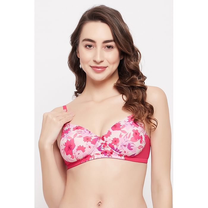 

Clovia Padded Non-Wired Full Cup Floral Print T-shirt Bra in Multicolour - BR1737B19