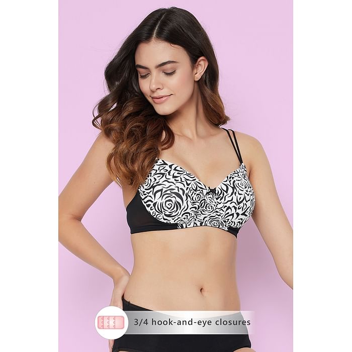 

Clovia Padded Non-Wired Full Cup Floral Print T-shirt Bra in White - BR1737H18