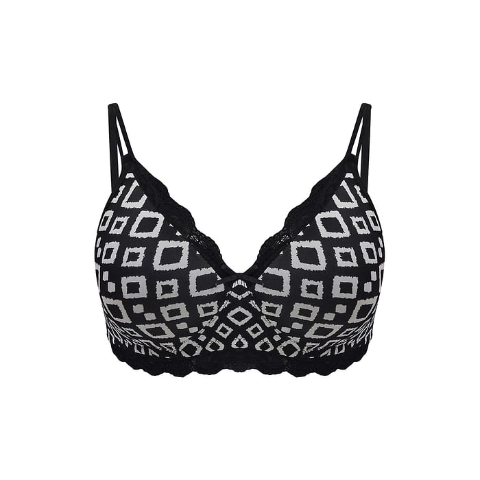 

Clovia Padded Non-Wired Full Cup Geometric Print T-shirt Bra in Black - BR2247F13