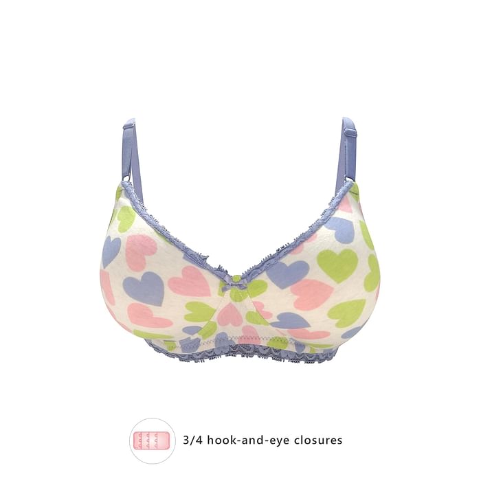 

Clovia Padded Non-Wired Full Cup Heart Print Bra in White - Cotton - BR2219F18