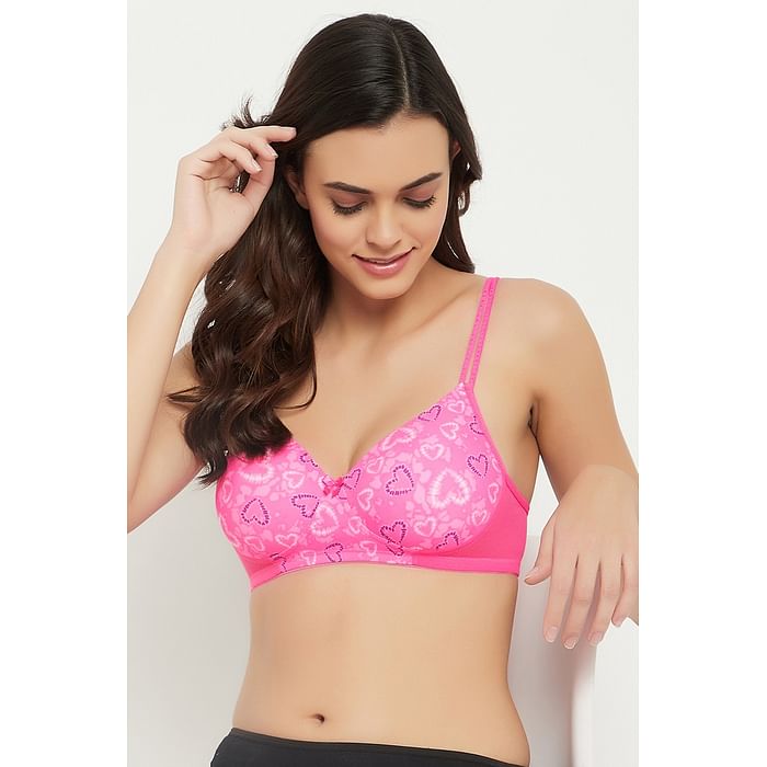 

Clovia Padded Non-Wired Full Cup Heart Print T-shirt Bra in Pink - BR1737Y14