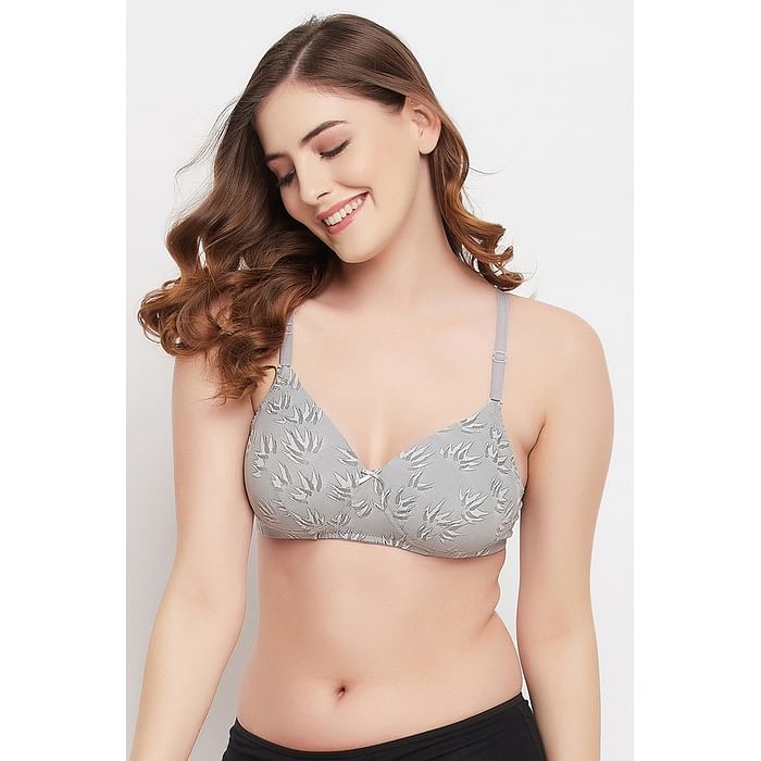 

Clovia Padded Non-Wired Full Cup Leaf Print Multiway T-shirt Bra in Grey - BR0935H01, Light grey