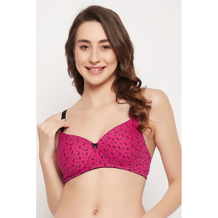 

Clovia Padded Non-Wired Full Cup Leaf Print Multiway T-shirt Bra in Hot Pink - Cotton - BR2395F14