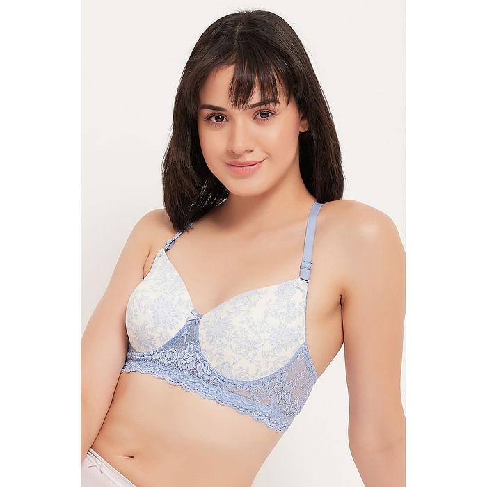 

Clovia Padded Non-Wired Full Cup Leaf Print Multiway T-shirt Bra in Sage Green - BR5209E03, Light blue