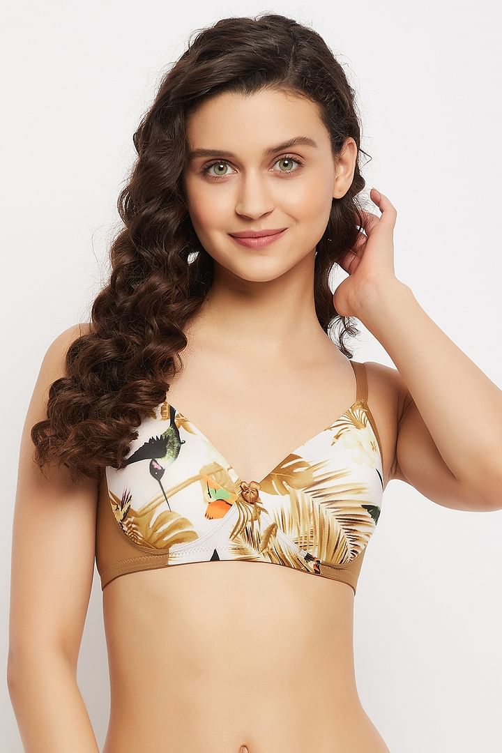 Buy Padded Non-Wired Full Cup Leaf Print T-shirt Bra in Off White Online  India, Best Prices, COD - Clovia - BR1737U17