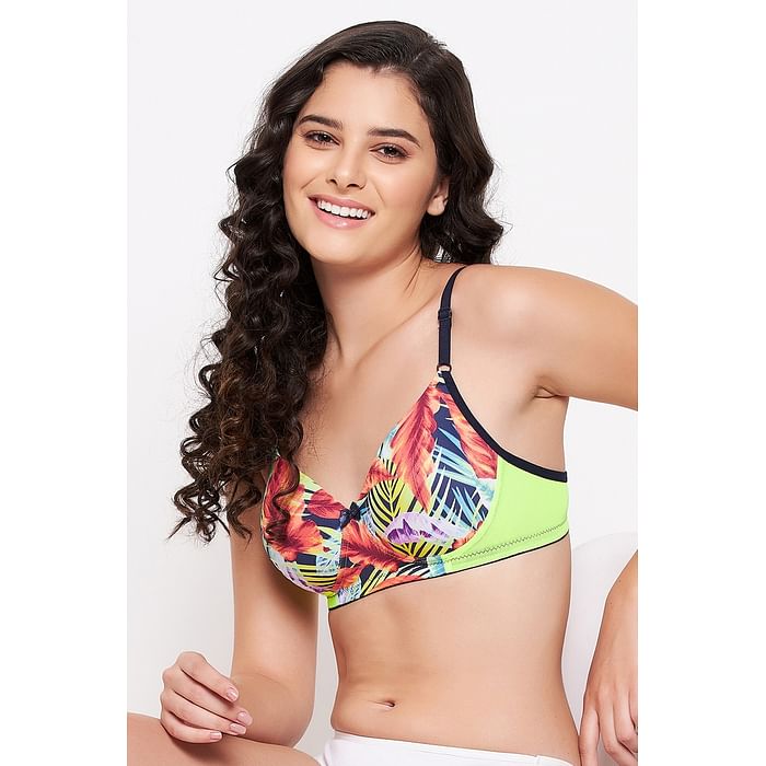 

Clovia Padded Non-Wired Full Cup Leaf Print T-shirt Bra in Multicolour - BR1737Y19