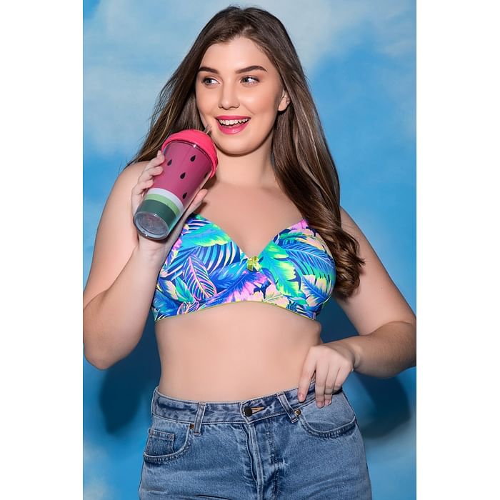 

Clovia Padded Non-Wired Full Cup Leaf Print T-shirt Bra in Multicolour - BR1804Z19