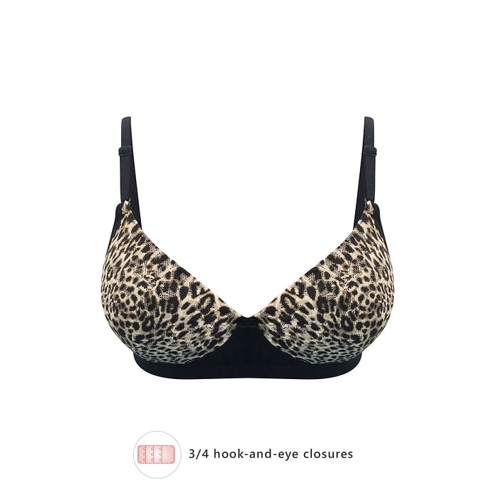 

Clovia Level 1 Push-up Non-Wired Demi Cup Animal Print T-shirt Bra in Black - BR2023B13