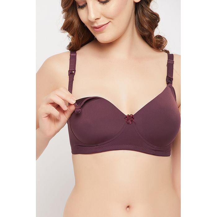 

Clovia Padded Non-Wired Full Cup Maternity Bra in Plum Colour - BR2177P15, Purple