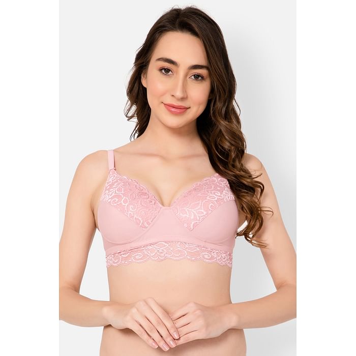 

Clovia Padded Non-Wired Full Cup Multiway Bralette in Baby Pink - Lace - BR2400P22, Light pink